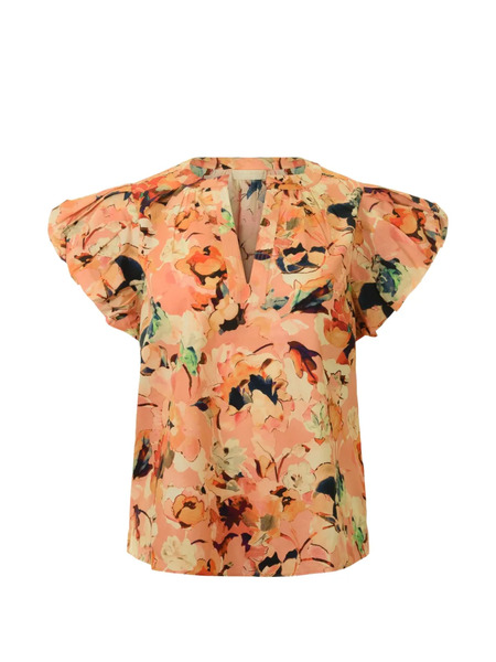  Ulla Johnson Floral V-neck Blouse - Orange 