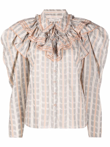  Ulla Johnson Ruffled-neck Check Pattern Blouse - Neutrals 