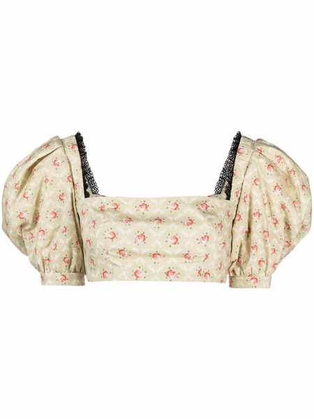  Ulyana Sergeenko Floral-print Cropped Top - Neutrals 