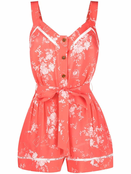  Ulyana Sergeenko Georgette Crepe Jumpsuit - Red 
