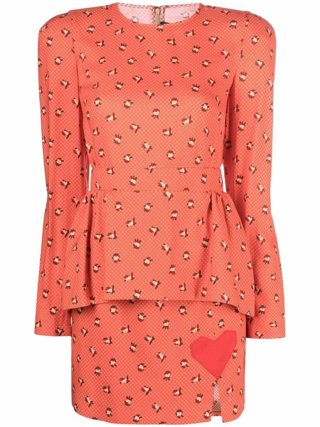  Ulyana Sergeenko Printed Peplum Dress - Red 