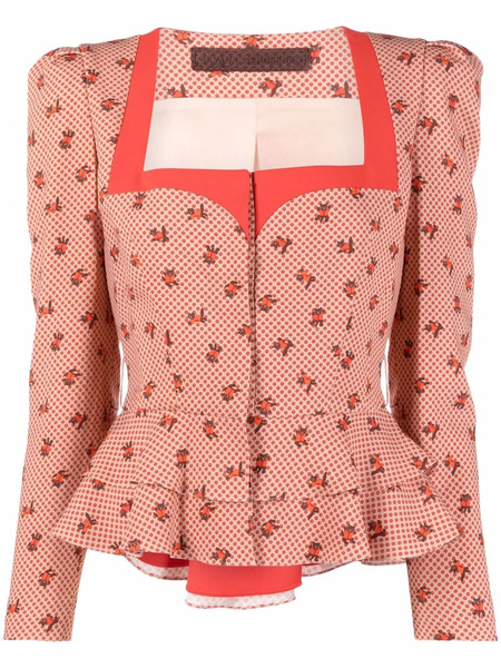  Ulyana Sergeenko Printed Peplum Jacket - Neutrals 