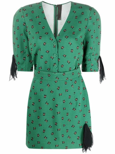  Ulyana Sergeenko Printed V-neck Minidress - Green 