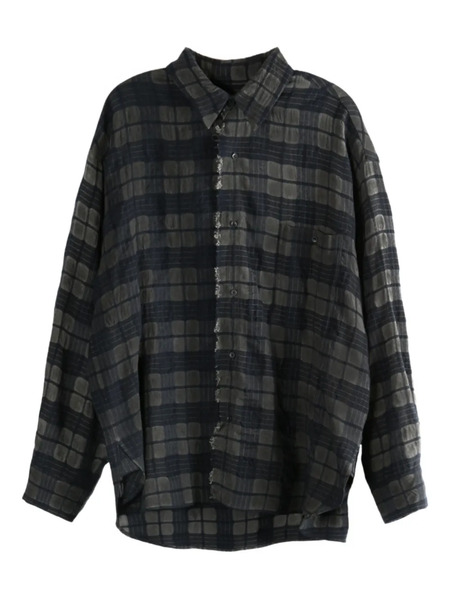  Uma Wang Checked-pattern Frayed Shirt - Grey 