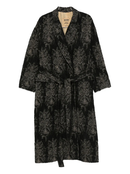  Uma Wang Floral-pattern Belted Coat - Black 
