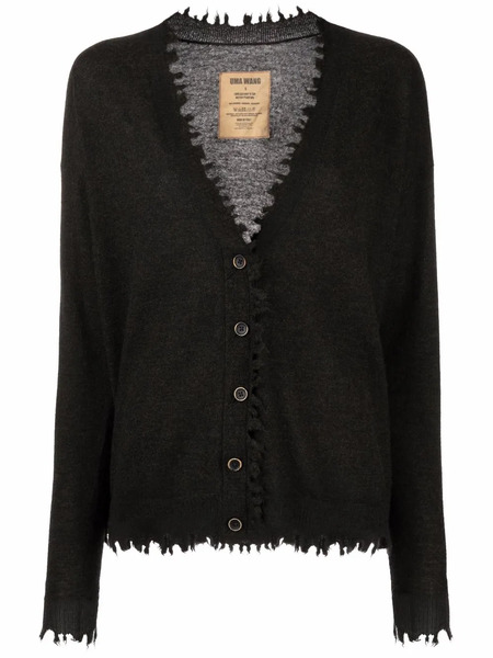  Uma Wang Frayed-edge Cashmere Cardigan - Grey 