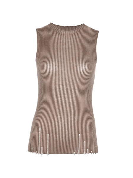  Uma Wang Ribbed Distressed Top - Brown 