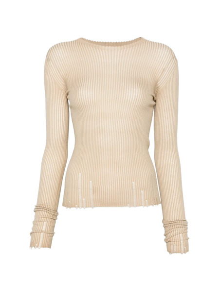  Uma Wang Ribbed Frayed Top - Neutrals 