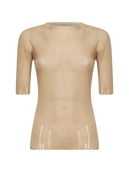  Uma Wang Ribbed Scalloped Wool T-shirt - Neutrals 