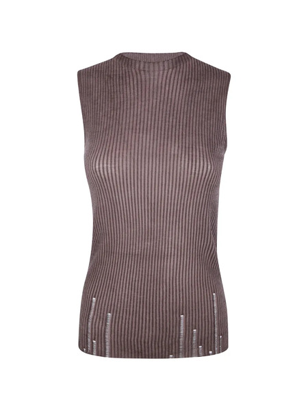  Uma Wang Ribbed Sleeveless Top - Brown 