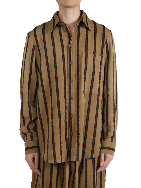  Uma Wang Striped Tab Shirt - Brown 