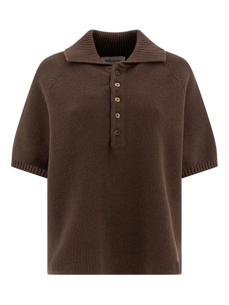  Umarmung Ribbed-collar Buttoned Polo Top - Brown 
