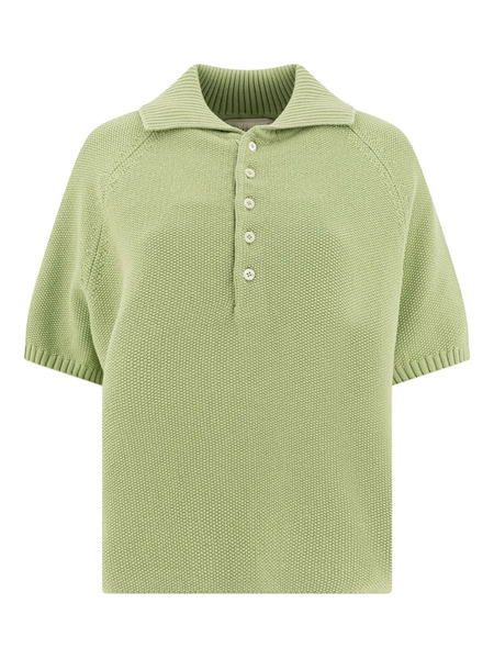  Umarmung Ribbed-collar Polo Top - Green 
