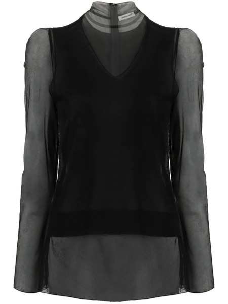  Undercover Layered High-neck Sheer Top - Black 