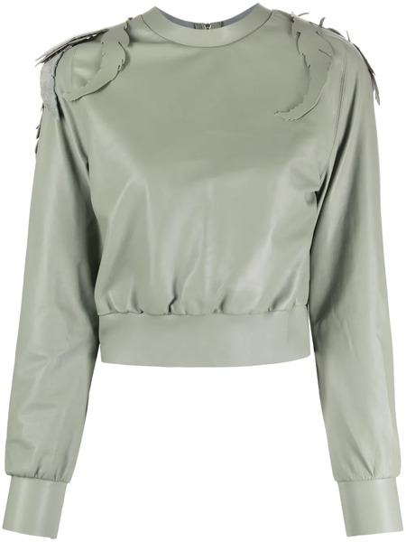  Undercover Leaf-embroidered Leather Sweatshirt - Green 