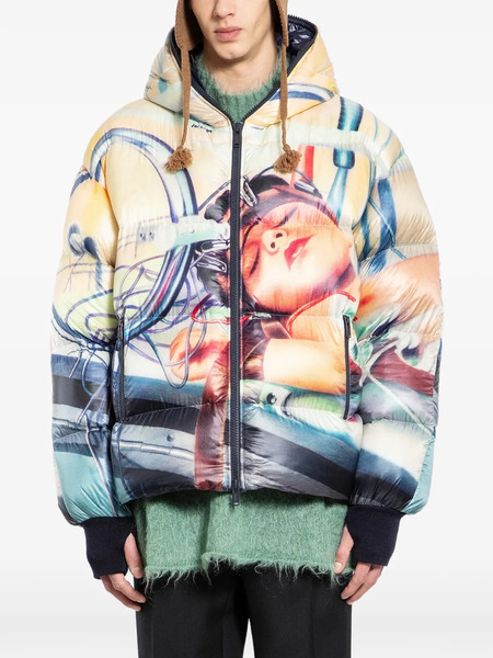  Undercover Printed Hooded Down Jacket - Blue 