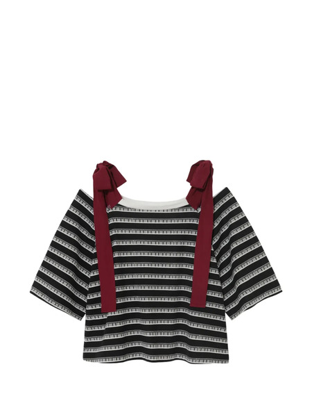  Undercover Stripe Tie Ribbon Shoulder Blouse - Black 