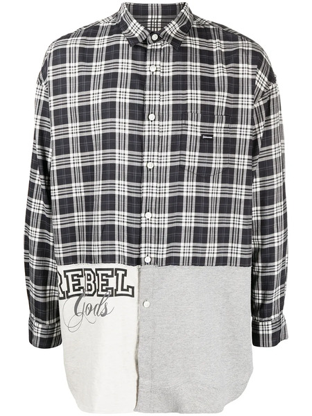  Undercoverism Patchwork Plaid Long-sleeve Shirt - Grey 