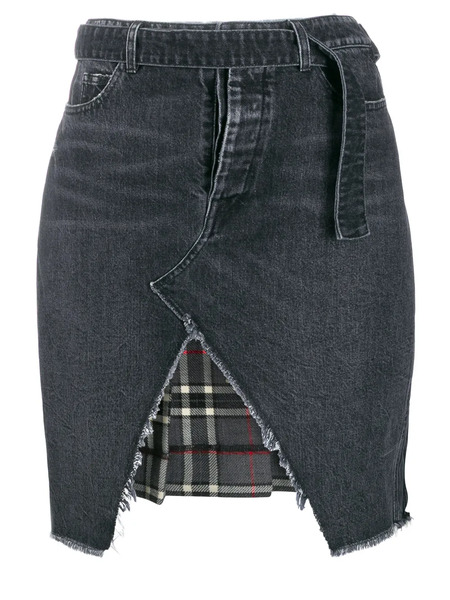  Unravel Project Denim And Plaid Asymmetric Skirt - Black 