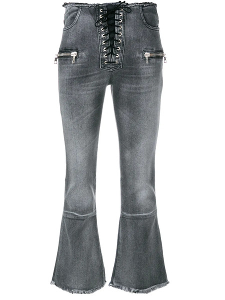  Unravel Project Lace-up Cropped Jeans - Grey 