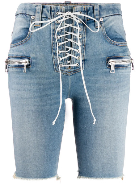  Unravel Project Lace-up Denim Shorts - Blue 