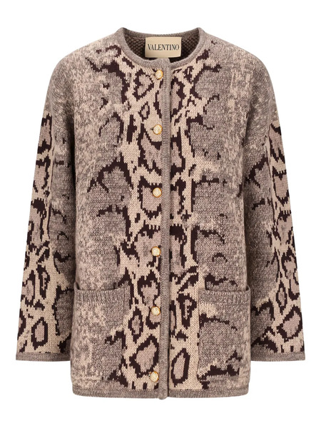  Valentino Garavani Animalier-print Buttoned Cardigan - Neutrals 