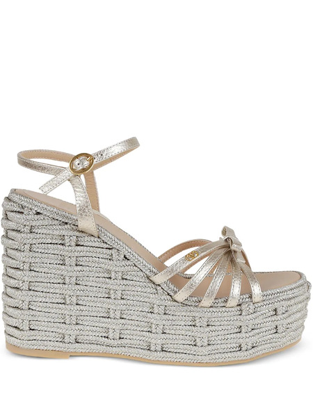  Valentino Garavani Bow-detail Woven Espadrilles - Gold 