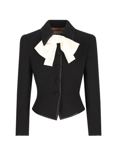  Valentino Garavani Bow-embellishment Button-fastening Wool Jacket - Black 