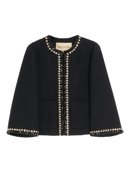  Valentino Garavani Canestrello-tweed Embroidered Jacket - Black 