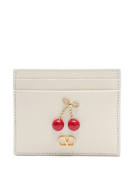  Valentino Garavani Cherryfic Leather Card Holder - Neutrals 