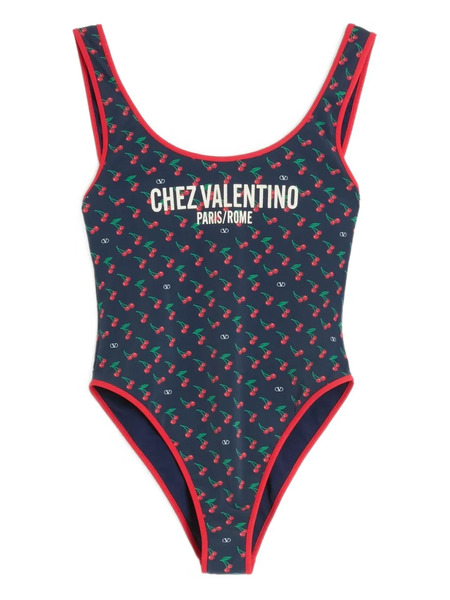  Valentino Garavani Cherryfic-print Swimsuit - Blue 