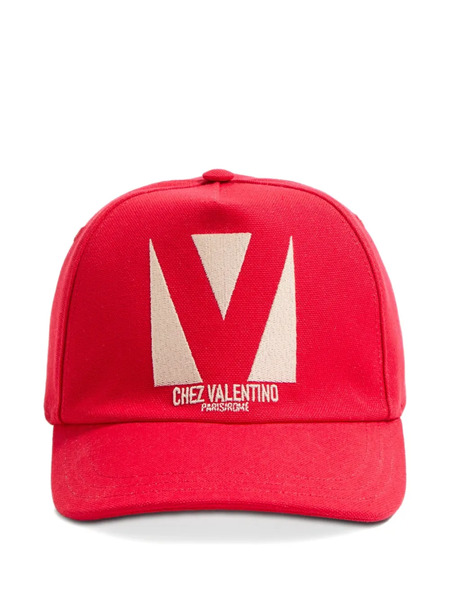  Valentino Garavani Chez Cotton Baseball Cap - Red 