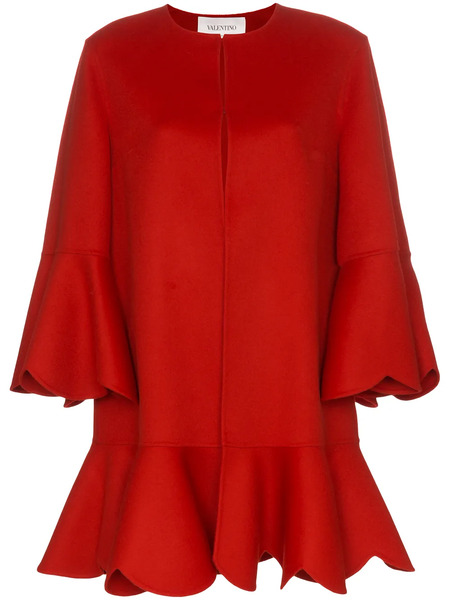  Valentino Garavani Collarless Ruffled Coat - Red 