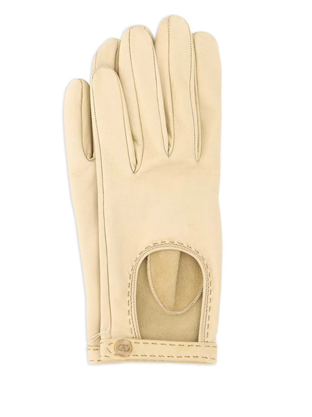  Valentino Garavani Cut-out Vlogo Leather Gloves - Neutrals 