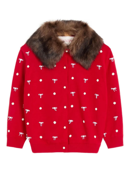  Valentino Garavani Embellished Wool Cardigan - Red 