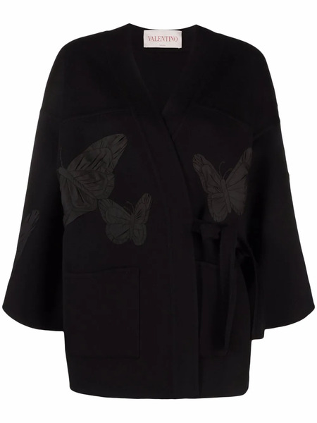  Valentino Garavani Embroidered Butterfly Wrap Jacket - Black 
