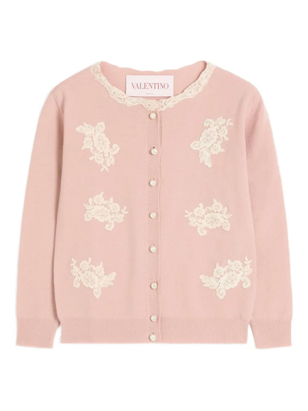  Valentino Garavani Embroidered Cardigan With Lace Inserts - Pink 