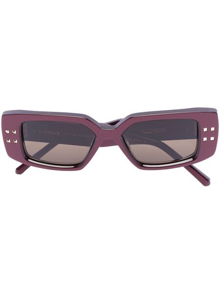  Valentino Garavani Eyewear Rockstud Rectangle Frame Sunglasses - Red 