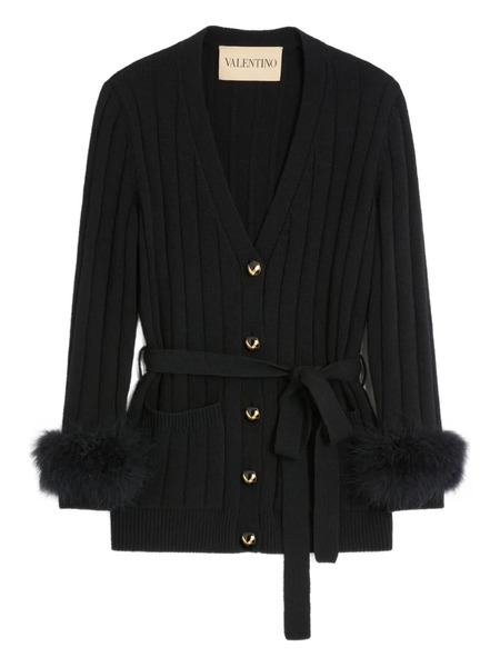  Valentino Garavani Feather-cuff Ribbed Jacket - Black 