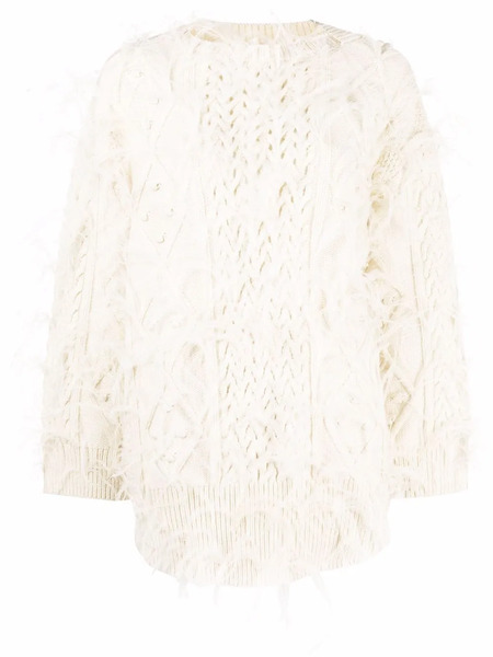  Valentino Garavani Feather-embellished Wool Jumper - Neutrals 