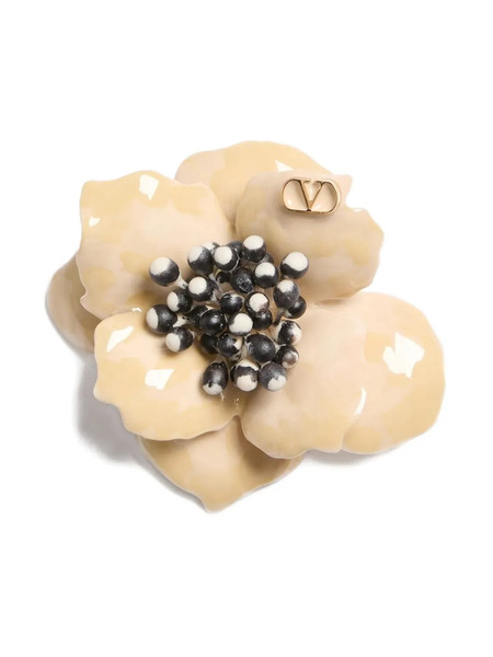  Valentino Garavani Fleur Lumineuse Vlogo Brooch - Neutrals 