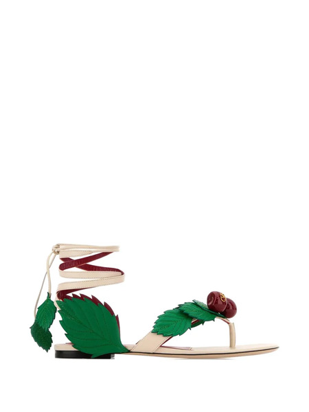  Valentino Garavani Leather Cherry Thong Sandals - Neutrals 