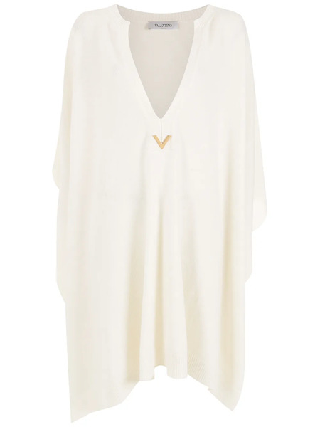  Valentino Garavani Logo-plaque Knitted Poncho - White 