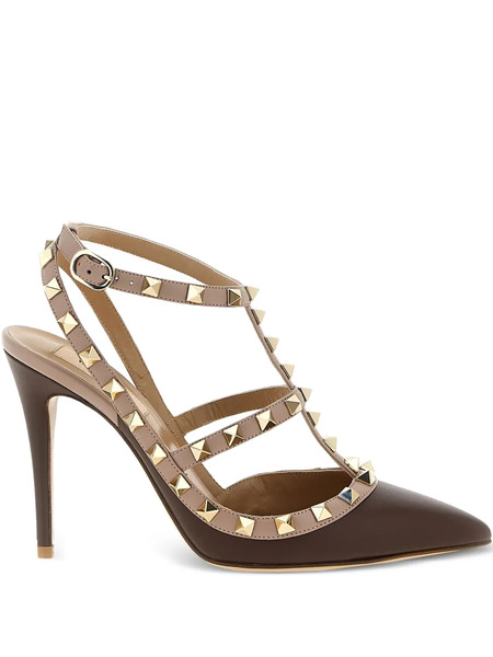  Valentino Garavani 100mm Rockstud Caged Leather Pumps - Brown 
