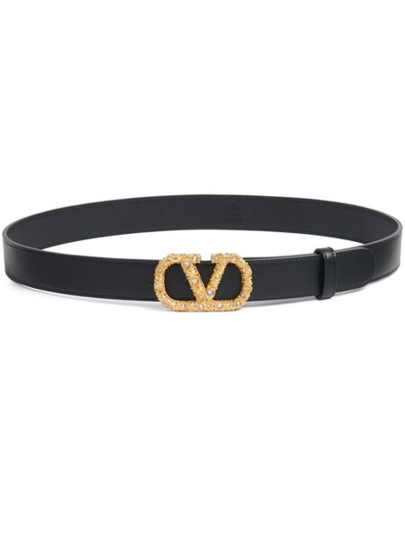  Valentino Garavani 30mm Vlogo Signature Leather Belt - Black 