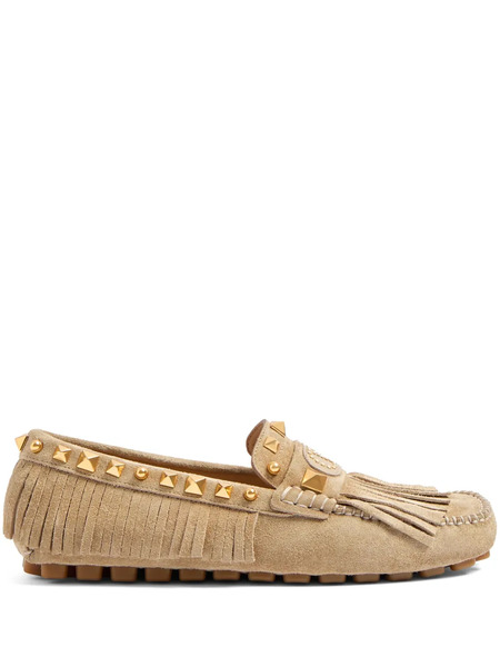  Valentino Garavani Plaster Caster Driver Fringed Loafers - Neutrals 