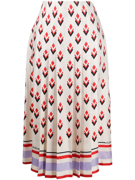  Valentino Garavani Pleated Graphic-print Skirt - Neutrals 