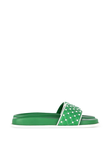  Valentino Garavani Pre-owned Rockstud Quilted Flat Sandals - Green 