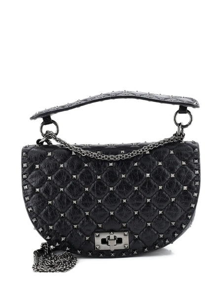  Valentino Garavani Pre-owned Rockstud Spike Saddle Chain Quilted Leather Medium Crossbody Bag - Black 