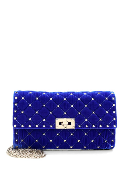  Valentino Garavani Pre-owned Rockstud Spike Wallet On Chain Quilted Velvet Small Crossbody Bag - Blue 
